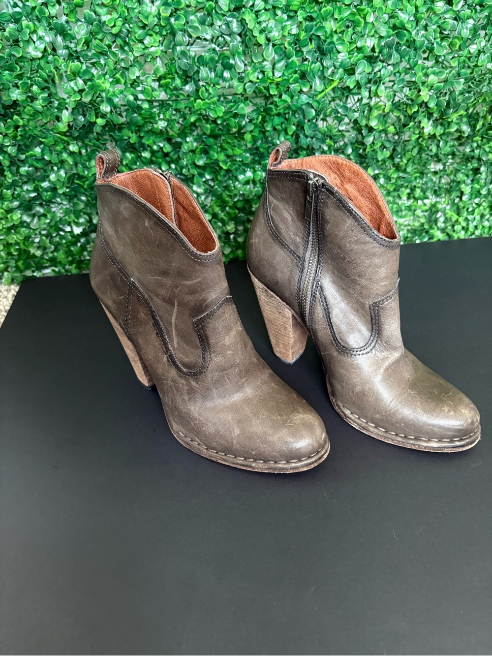 Frye Distressed Dark Brown Leather Ankle Booties